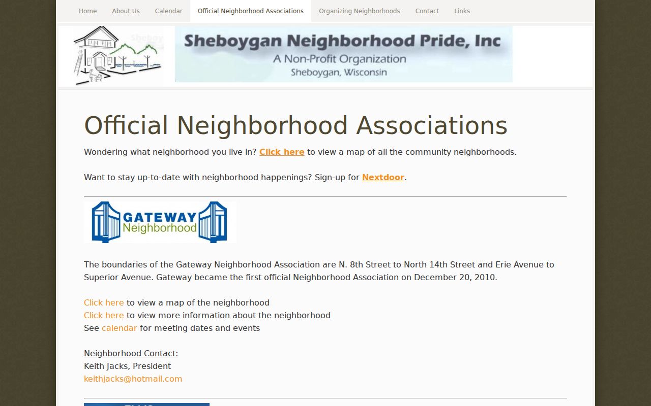 Sheboygan neighborhood boundary descriptions and association recognition dates